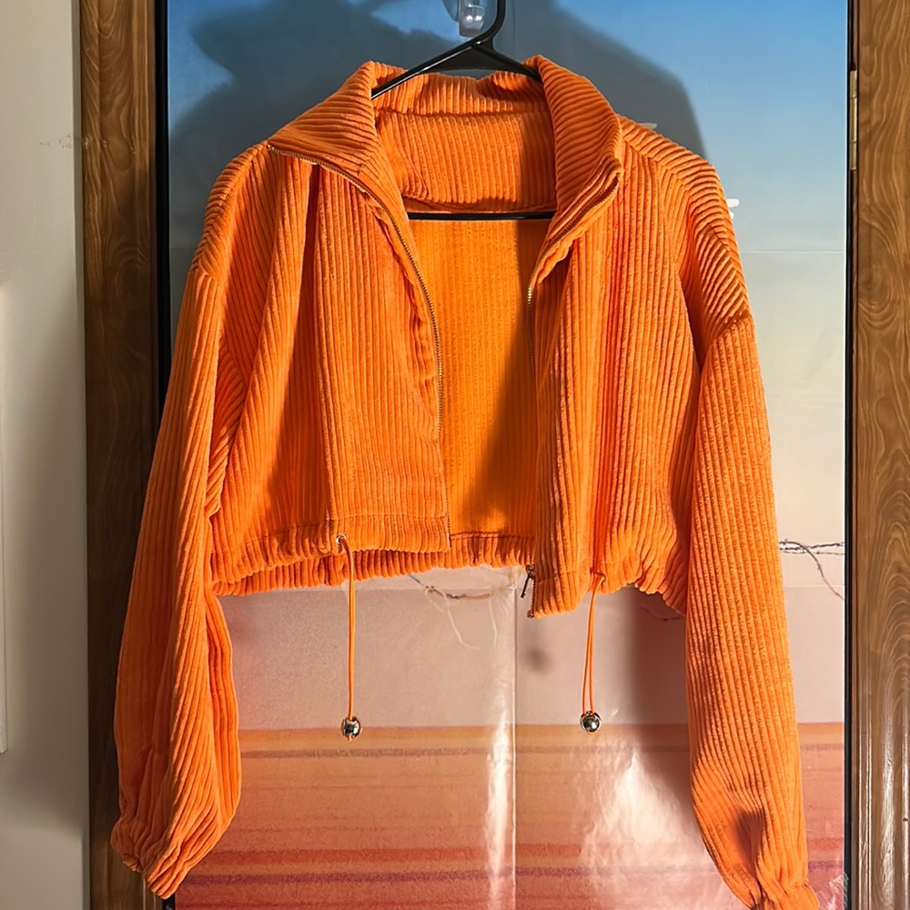 corduroy cropped zip-up & jogger set<3